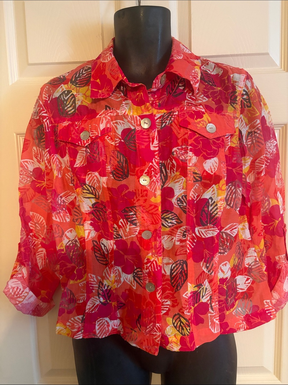 Ruby Rd. Red Floral Button-Up Blouse